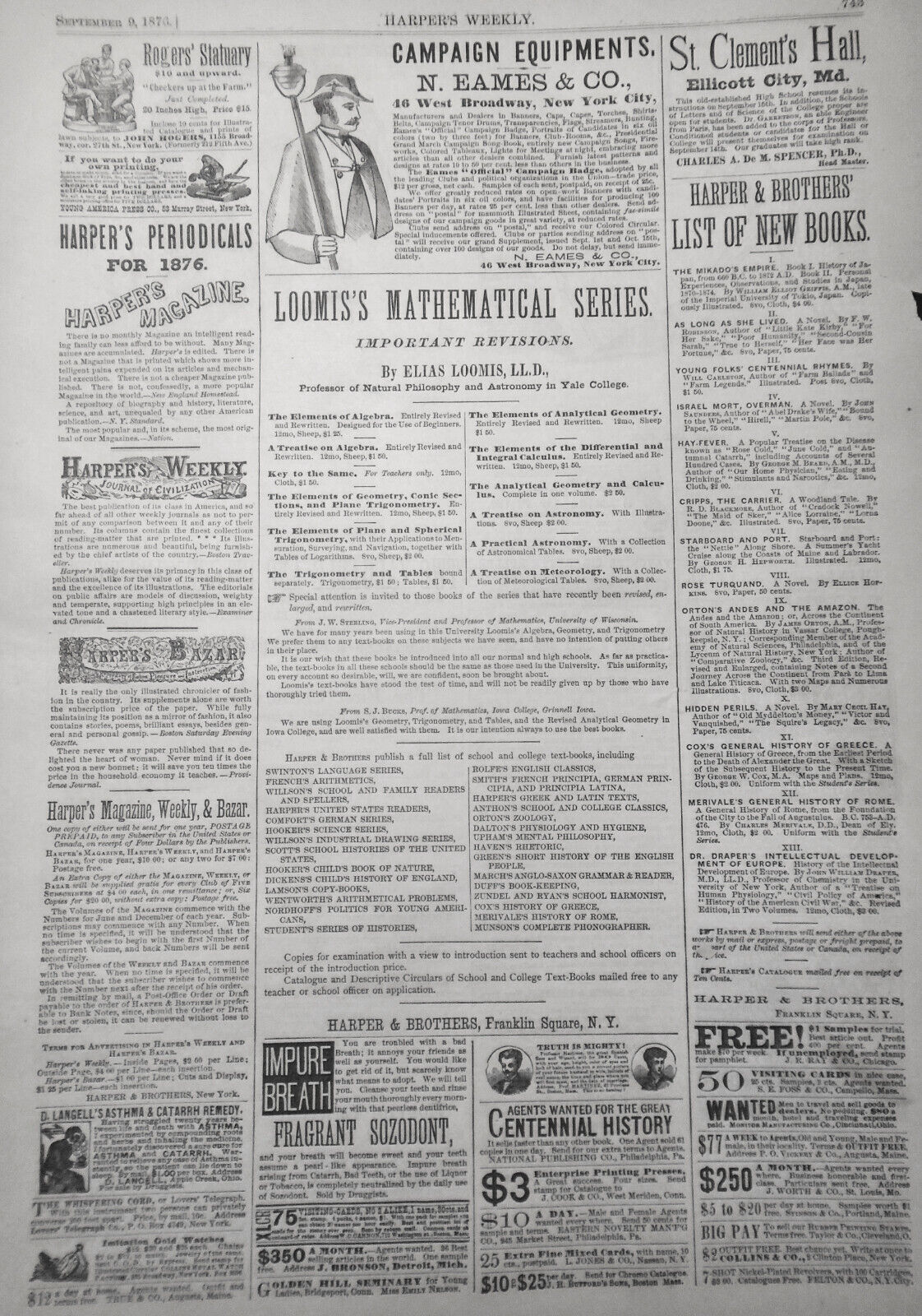 Harper's Weekly,  September 9, 1876 -  Centennial; Tilden & Tweed politics, etc.