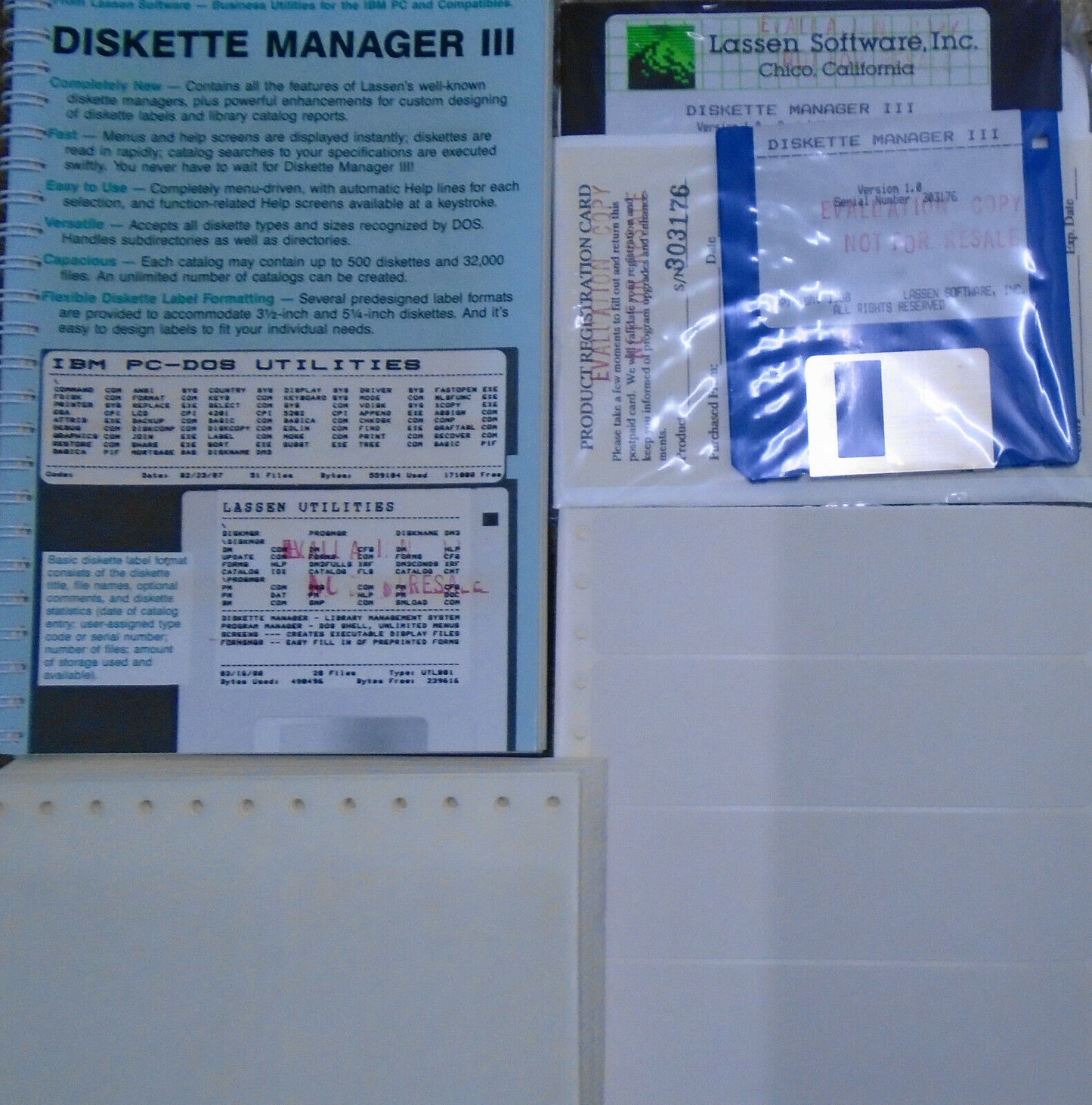 Diskette Manager III, by Lassen Software 1988 IBM  5.25" & 3.5" complete unused