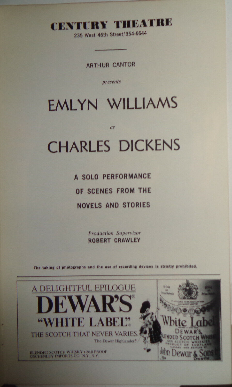 EMLYN WILLIAMS AS CHARLES DICKENS - SHOWBILL - JANUARY 1981