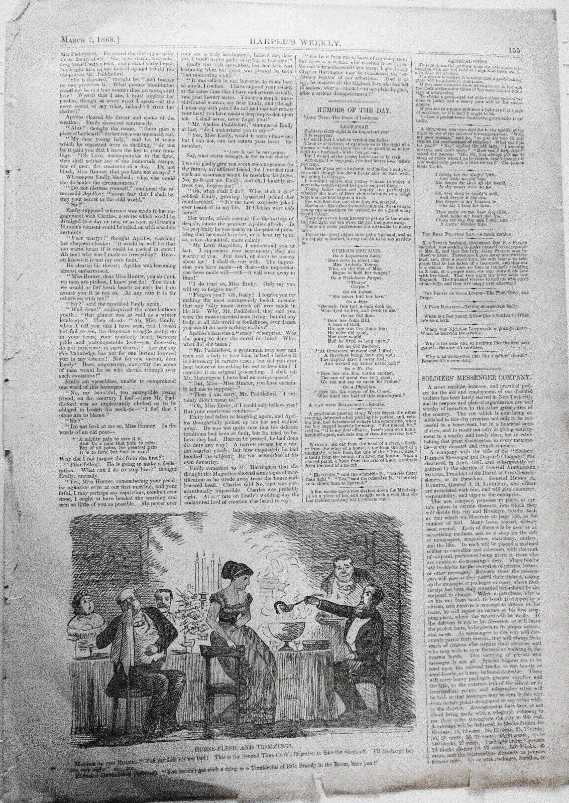 Booth of Soldiers' Messenger Co. / Pork vs. Milk / Horse Flesh & Trimmings. 1868