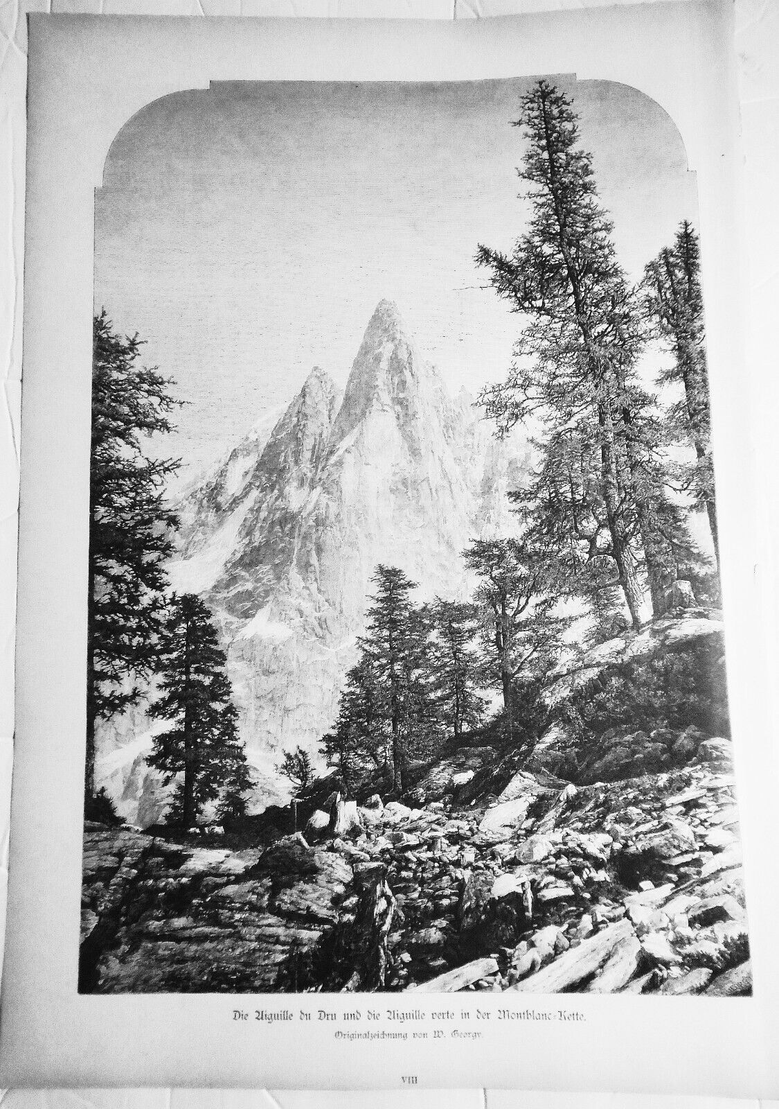 Aiguille du Dru and Aiguille verte Montblanc-Kette, by W. Georgy - 1884 Original