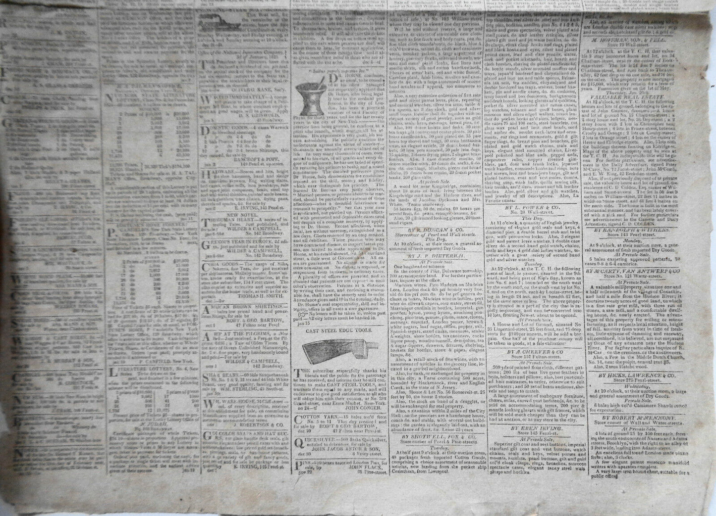 THE NATIONAL ADVOCATE, January 15, 1825 - NY Governor De Witt Clinton's copy