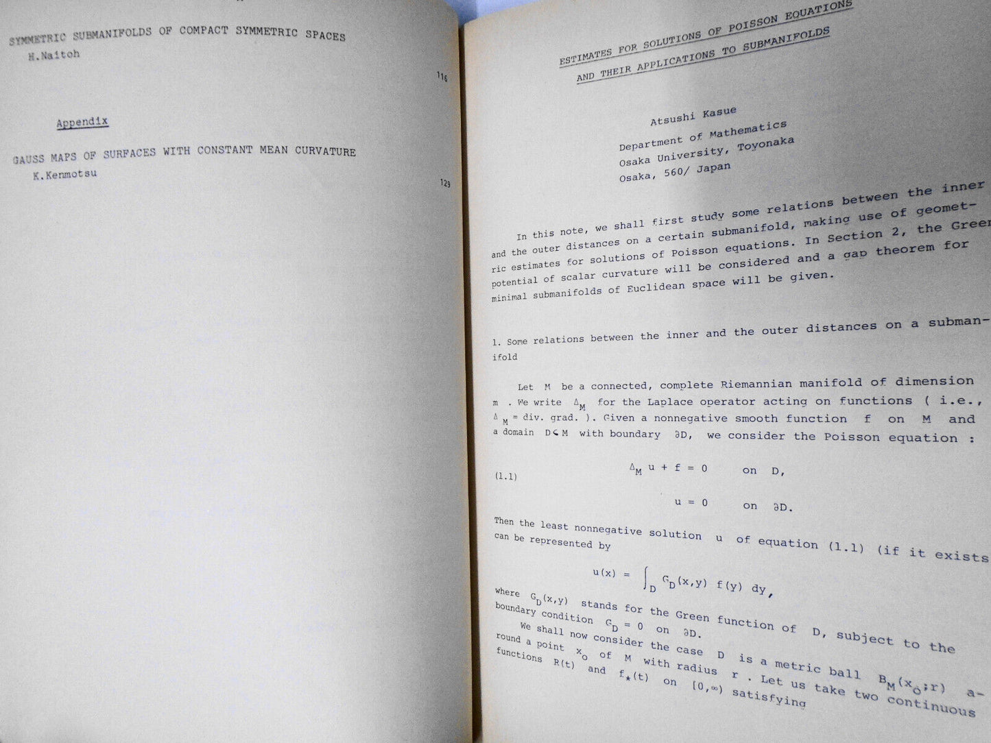 Lecture Notes in Mathematics Ser.: Differential Geometry of Submanifolds : 1984