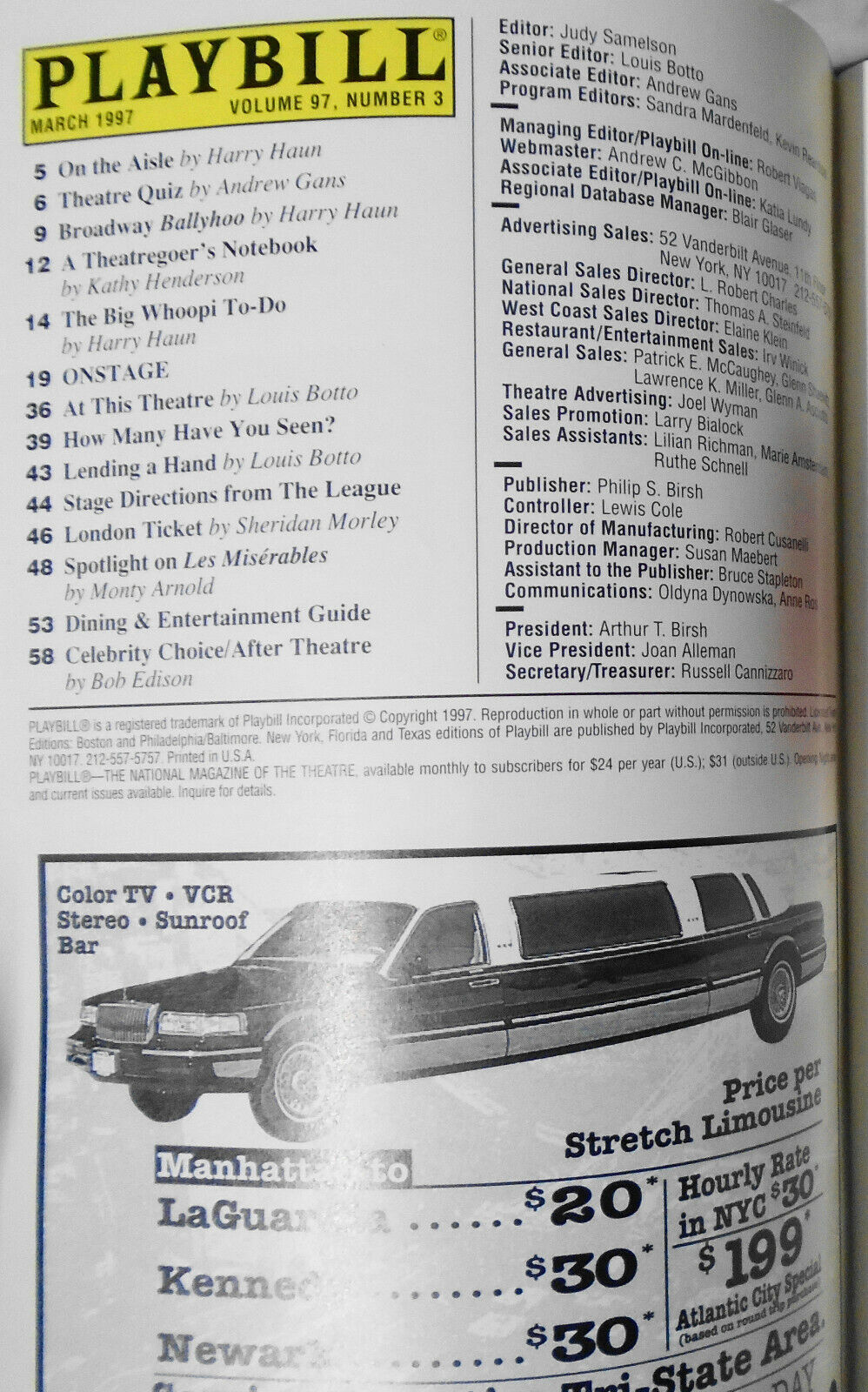 SIGNED Joseph Gabriel, Magic On Broadway - Playbill -  March 1997 - Vol 97, No 3