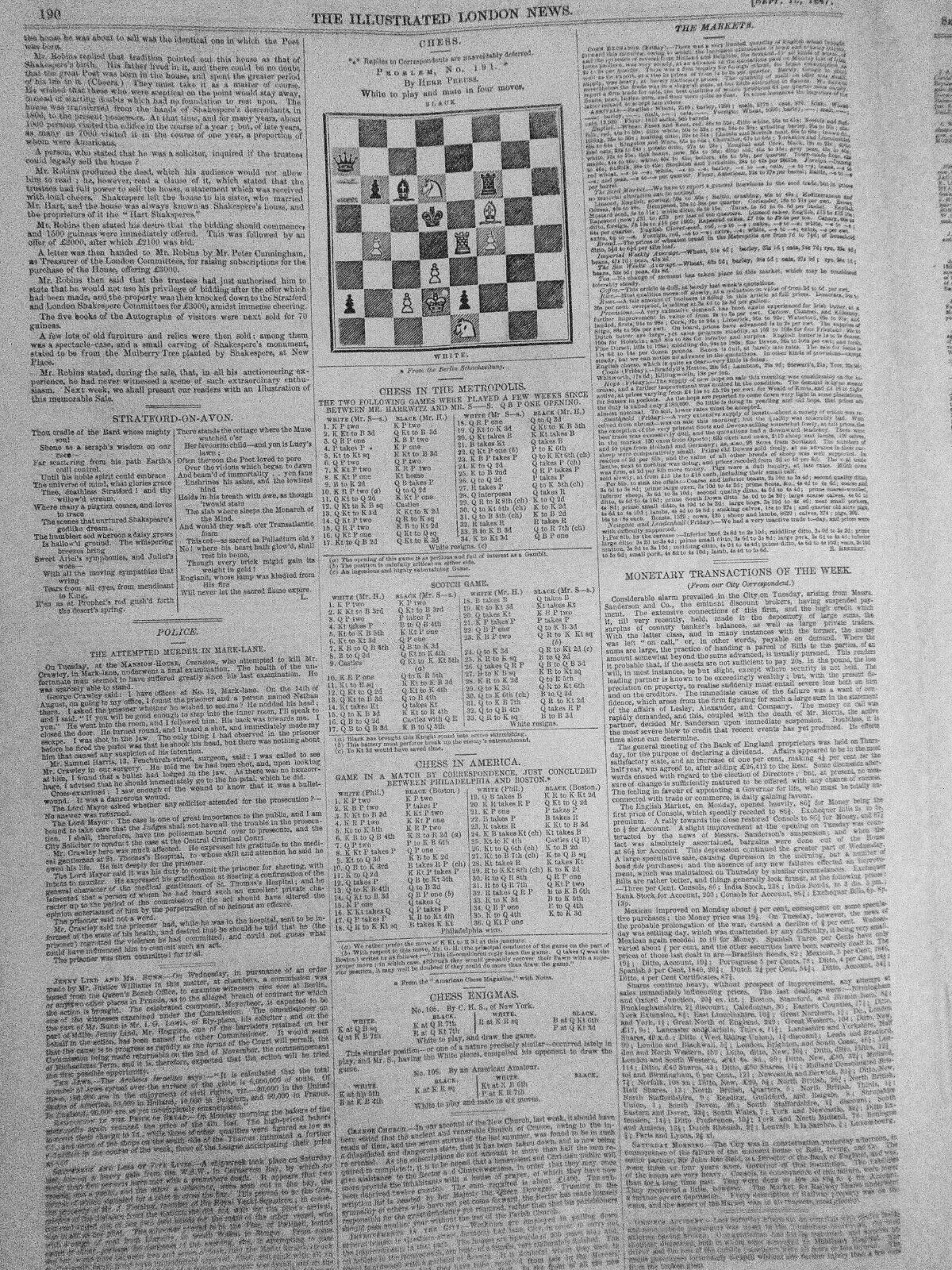 Illustrated London News, September 18, 1847 -  Shakespeare & Stratford Upon Avon