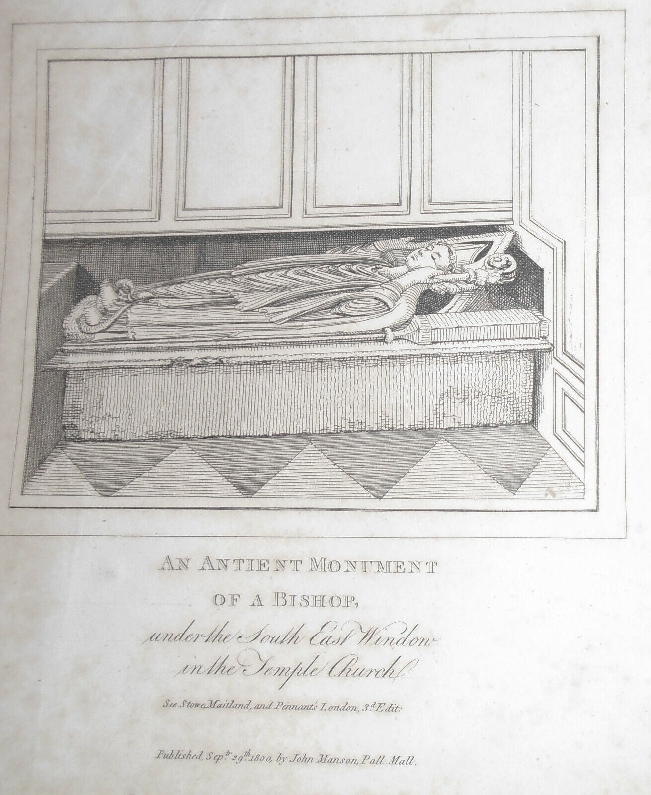 1800 An Antient monument of a bishop in Temple Church, London