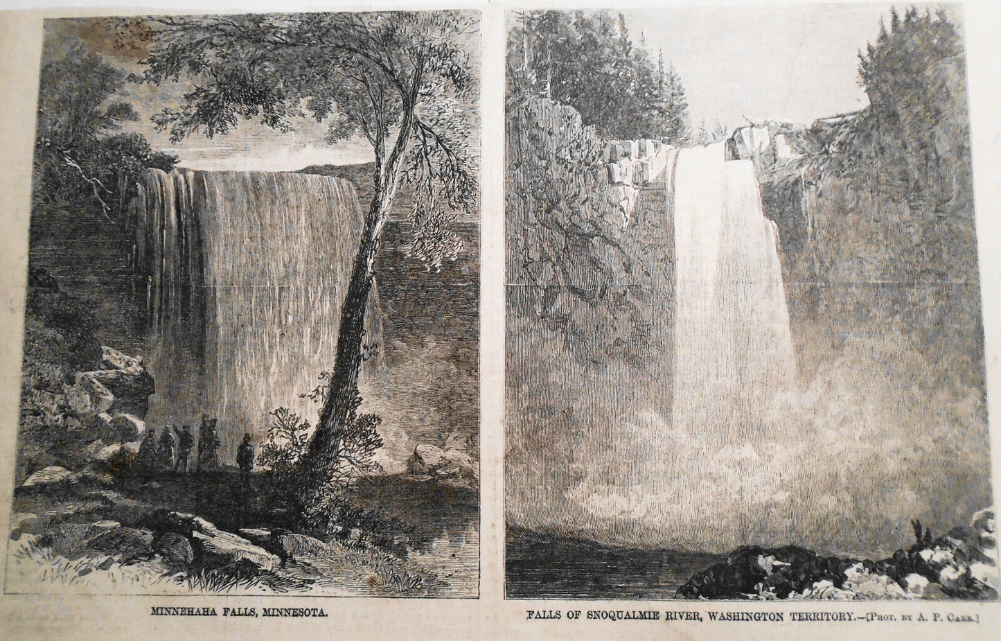 Minnehaha Falls / Falls Of Snoqualmie River - 2 Prints & Stories - 1868 HW