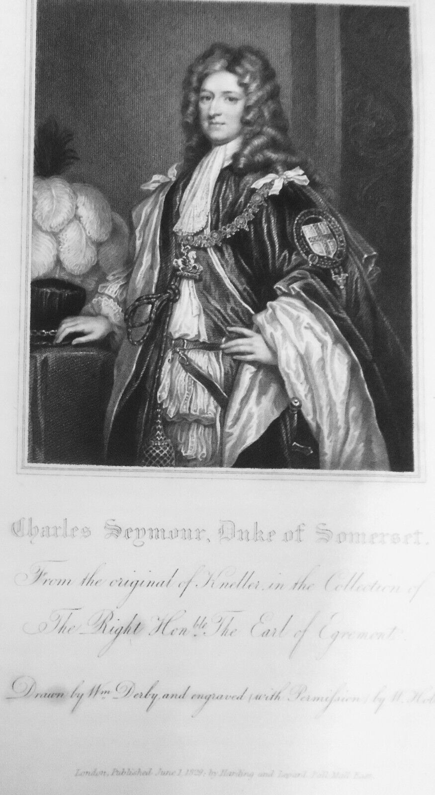 1834 Charles Seymour - original engraving from Lodge's Portraits. 17x11 inches