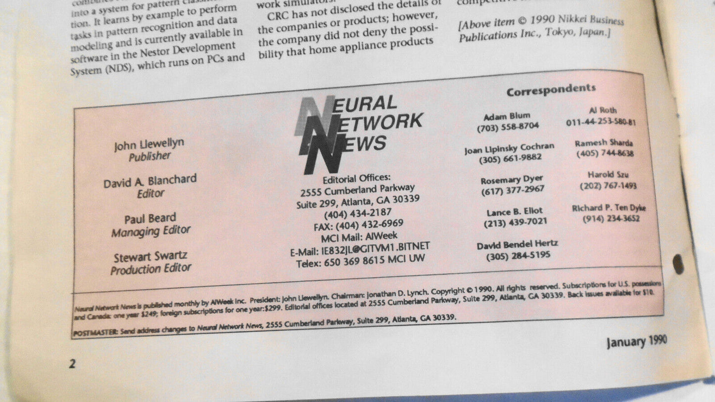 Neural Network News, January 1990. Daniel A. Blanchard, editor. Newsletter.