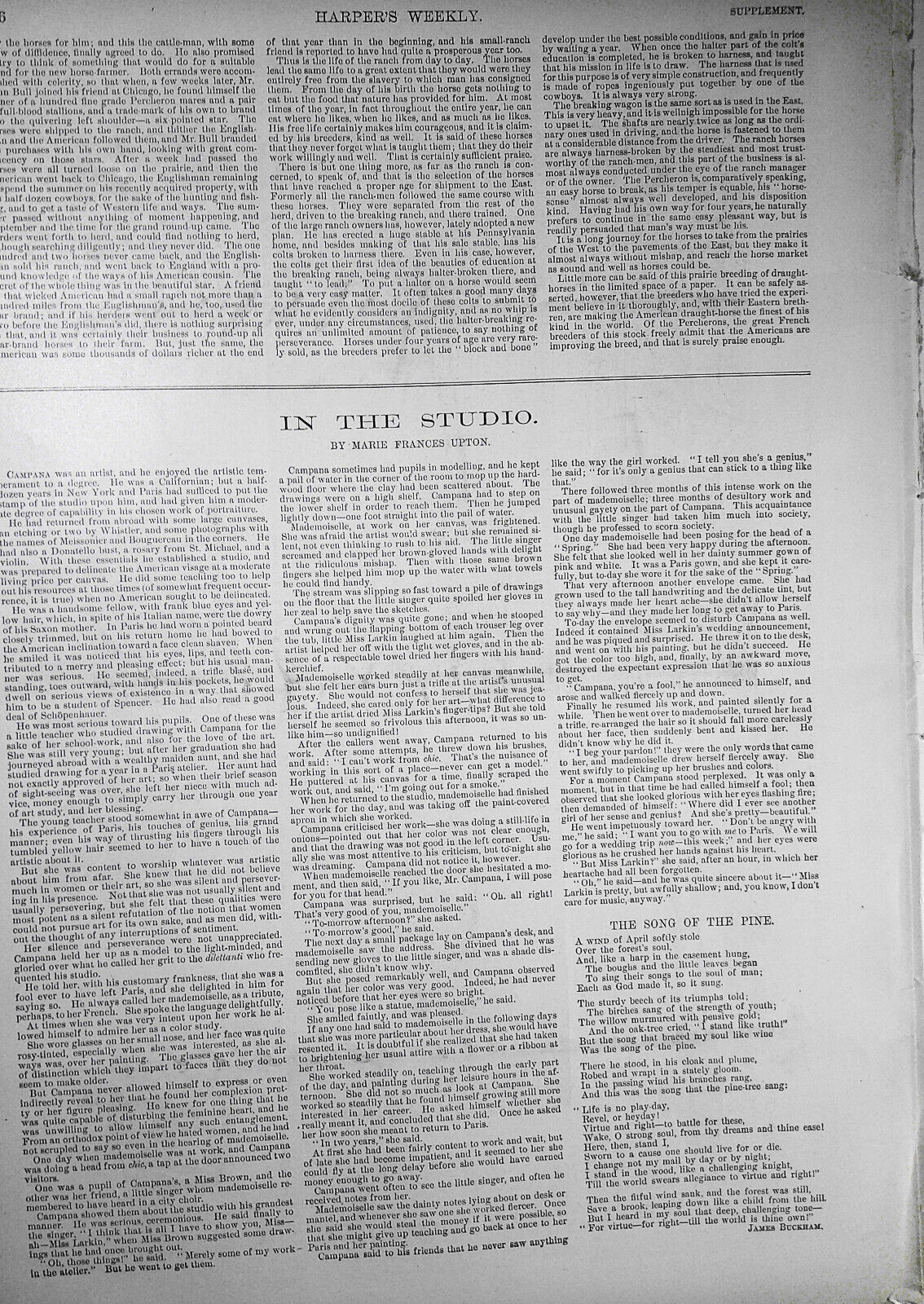 Harper's Weekly May 9, 1891. The Horse from ranch to market; Carnegie Hall; etc