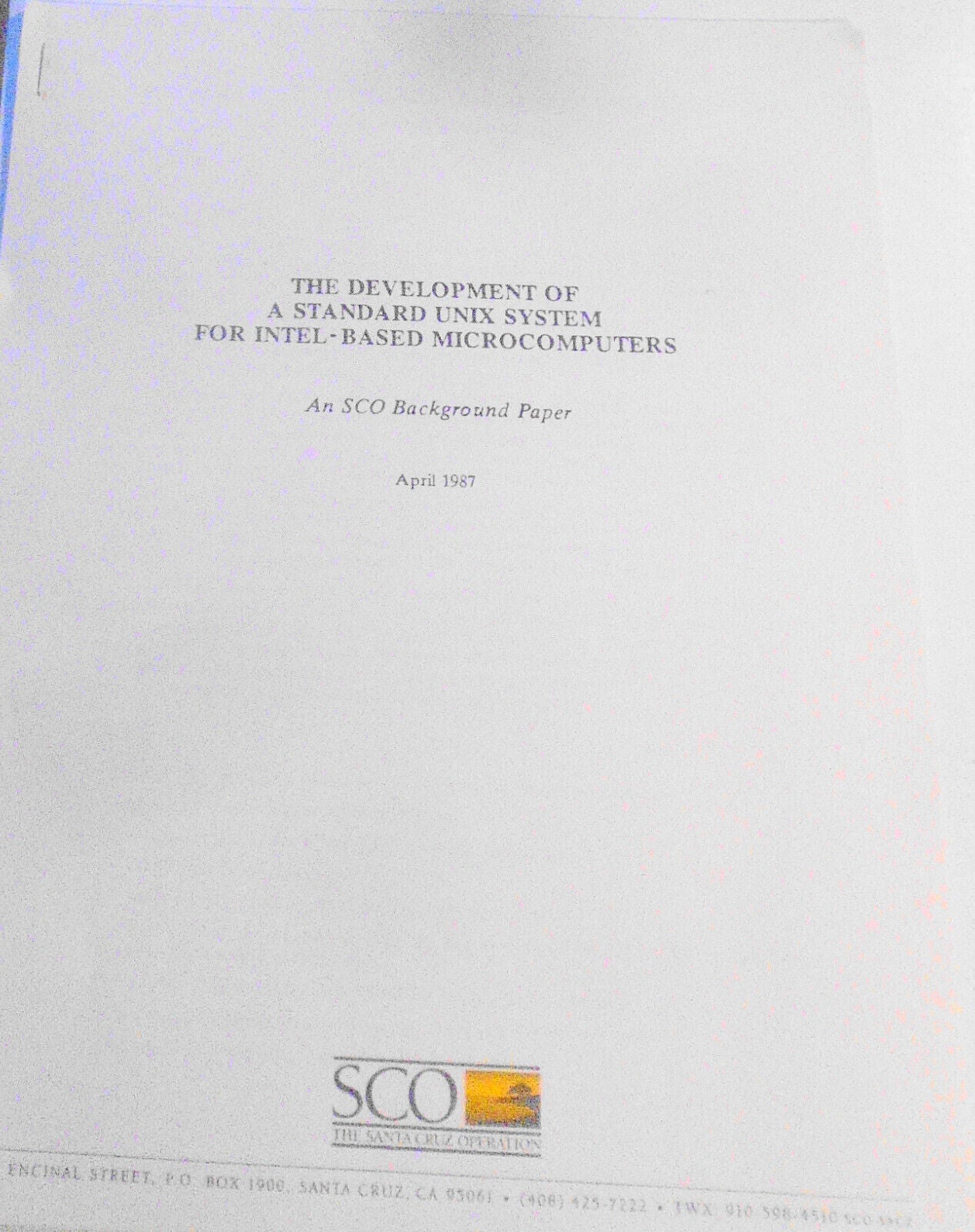 Development of a standard UNIX system for Intel-based micros - SCO paper, 1987.