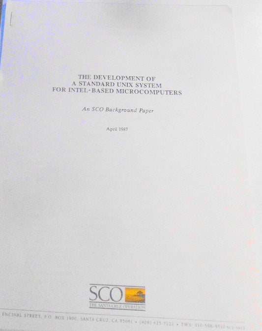 Development of a standard UNIX system for Intel-based micros - SCO paper, 1987.