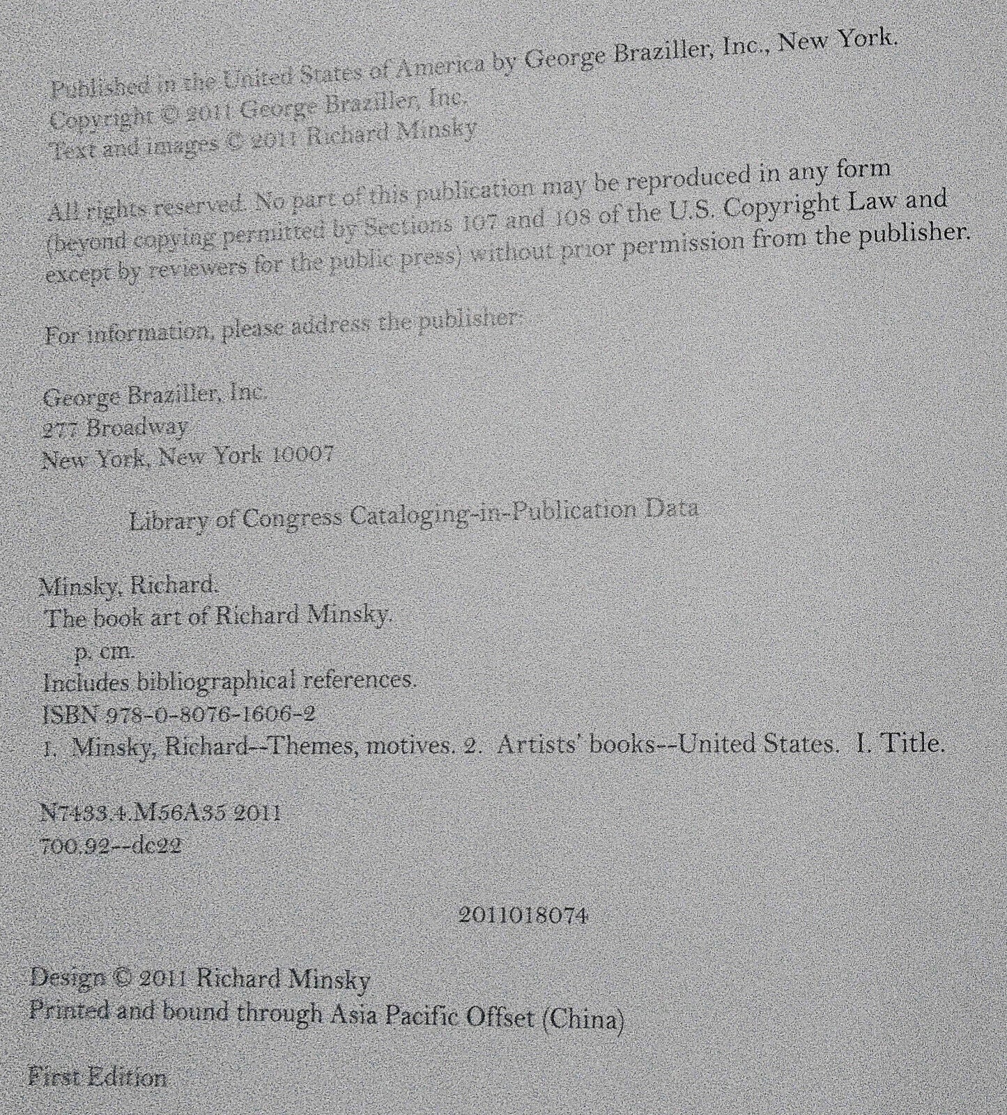 The Book Art of Richard Minsky: My Life in Book Art First edition 2011 Hardcover