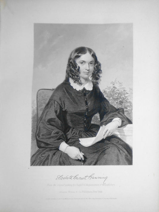 Elizabeth Barrett Browning   -- 1873 engraving  - Duyckinck Portrait Gallery