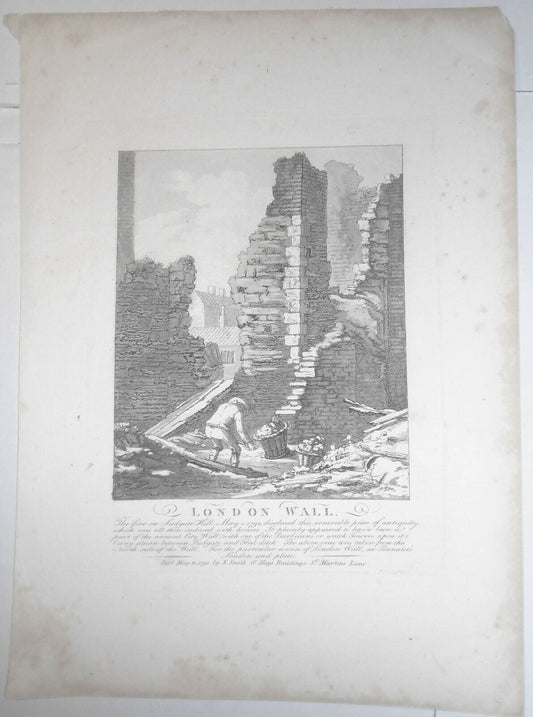 1792  London Wall - The Fire at Ludgate Hill - by N. Smith - original engraving