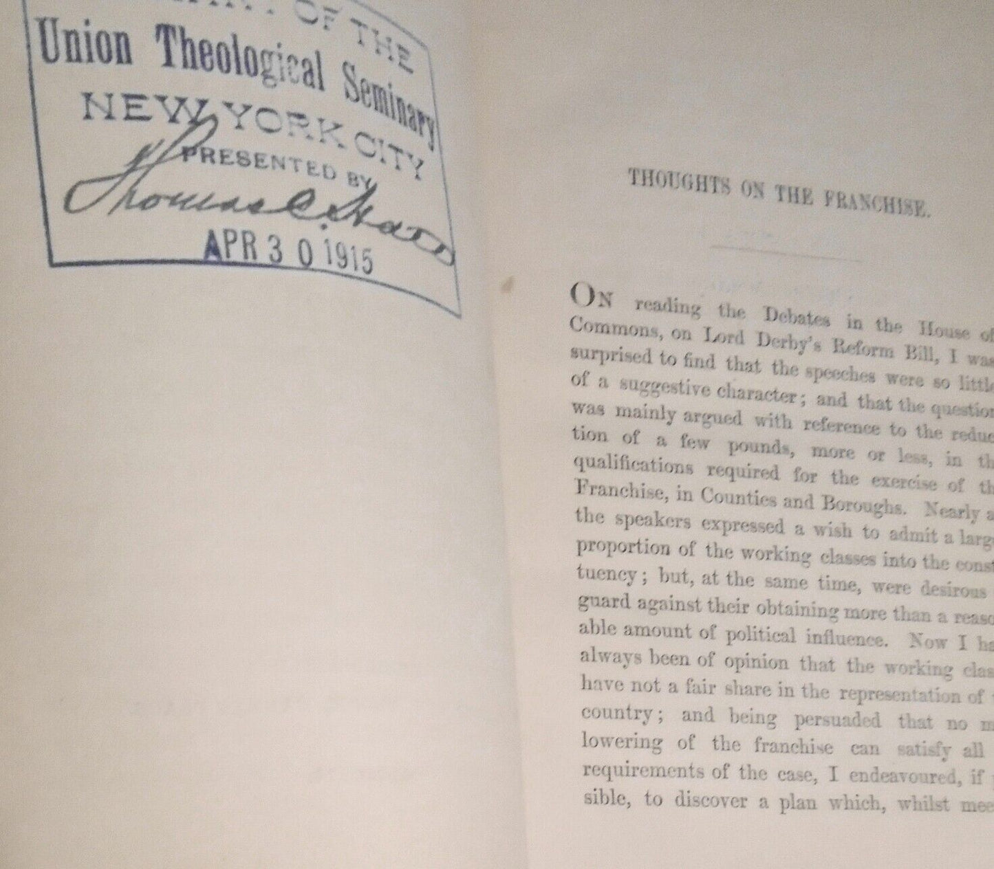 [Voting Rights] 1859 John Brooke : Thoughts on the extension of the franchise