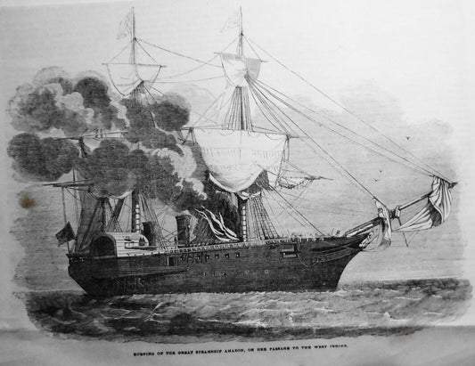 Burning of Steamship Amazon on Her Passing to the West Indies -- Gleason's 1852
