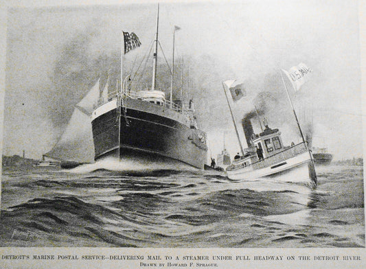 Detroit's Marine Postal Service - Harper's Weekly ca 1908 - Story & Print