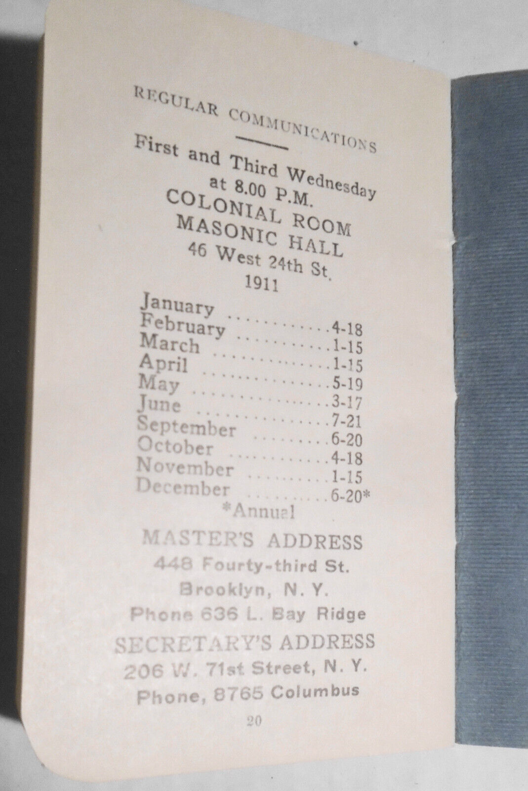 1911 & 1912 Rosters: Sagamore Lodge 371, New York. Free and accepted masons