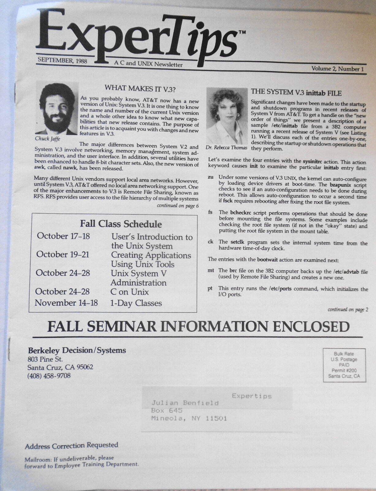 ExperTips, September 1988 -- A C and UNIX Newsletter - Vol. 2, No.1