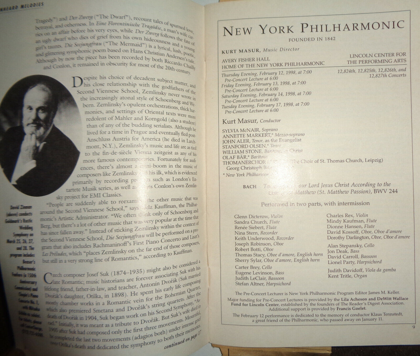 THE PASSION OF OUR LORD JESUS CHRIST ... NY PHILHARMONIC STAGEBILL - FEB 1998