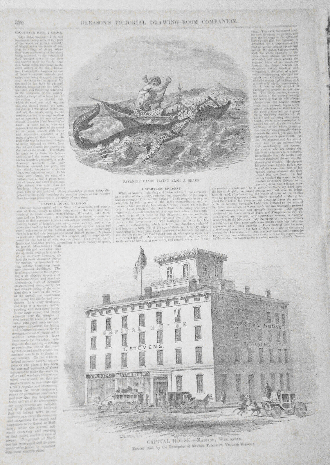 Gleason's Pictorial, May 20, 1854 - Salmon Fishing; Savannah Steamer; Oldtown ME