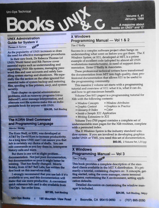 Books UNIX & C - January 1989, Vol. 4, #1  - magazine by Uni-Ops Technical