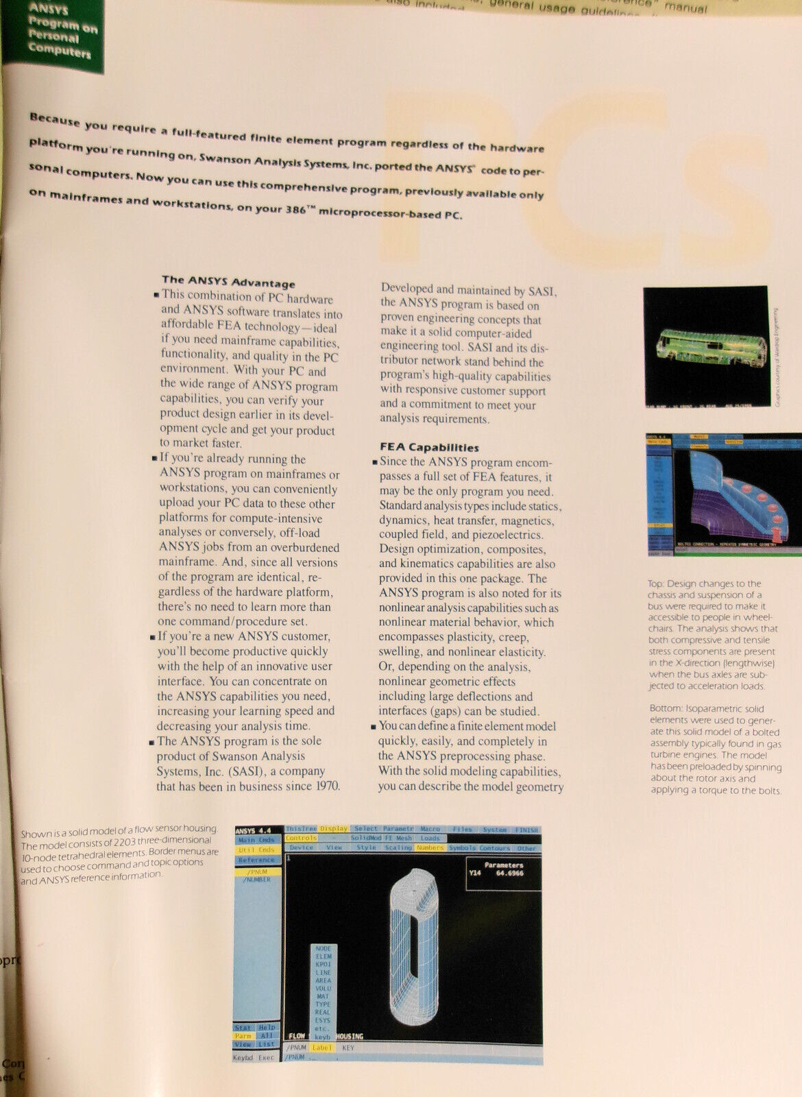 ANYSYS-PC Finite Element Analysis software Promo literature folder 1989.