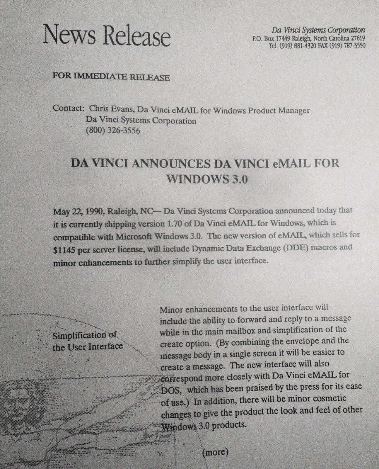 Take a look at Da Vinci eMail - 1990 Press Kit