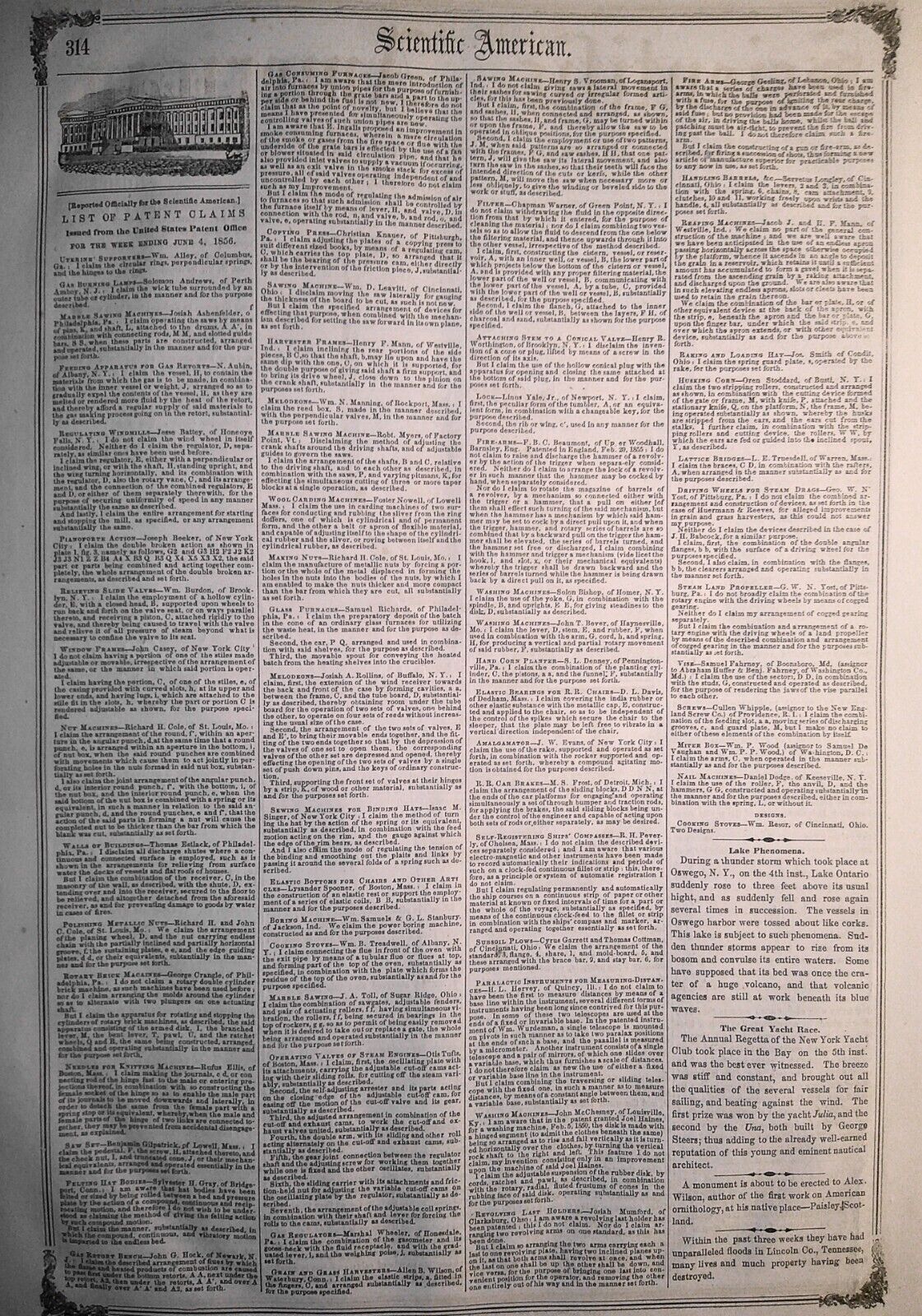 Scientific American, June 14, 1856. Foucault - Motion and Heat; Ballooning, etc