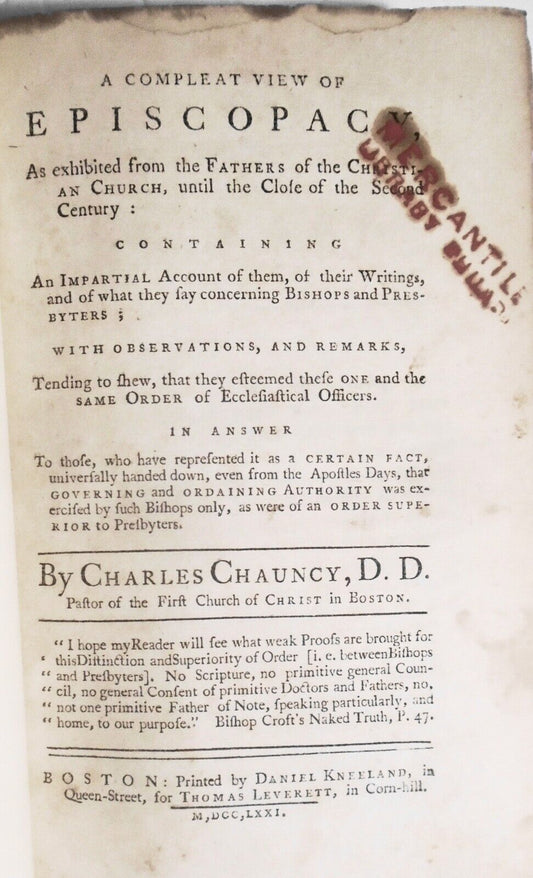 1771 A compleat view of episcopacy, by Charles Chauncy