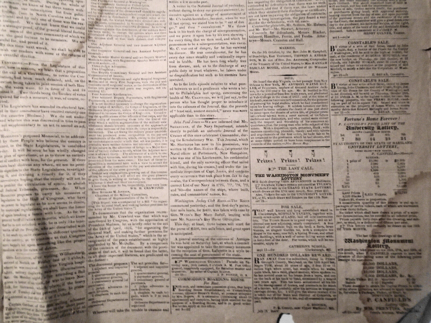 National Intelligencer October 28, 1824. $100 reward for Negro TOM runaway slave