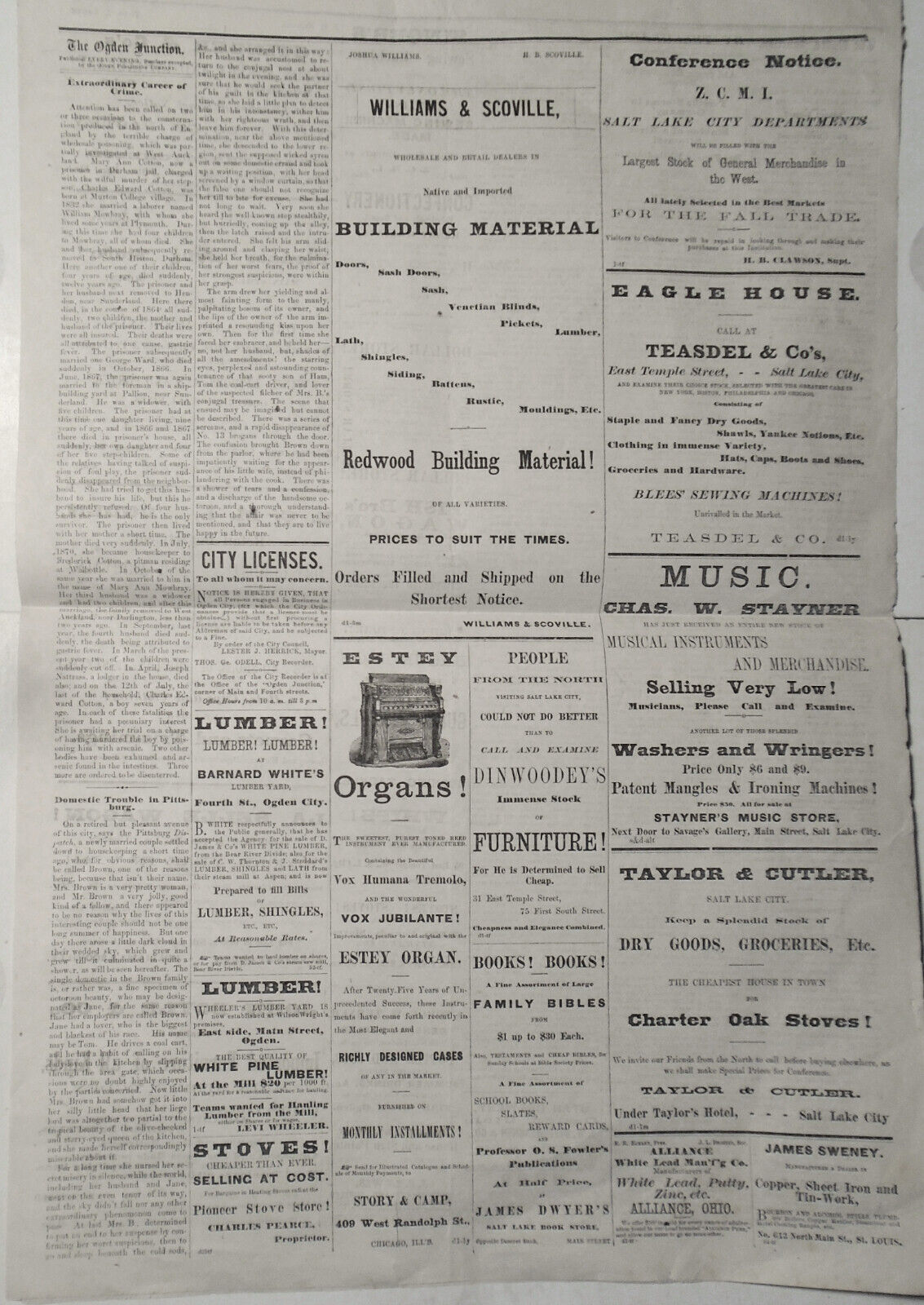 The Ogden Junction, November 15, 1872 -  Utah - Extraordinary female crime life