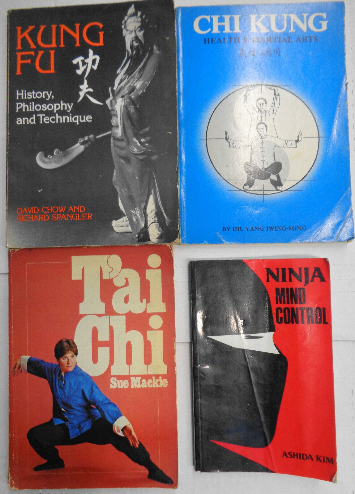 4 Martial Arts books lot : Kung Fu, Tai Chi, Ninja Mind Control, Chi Kung