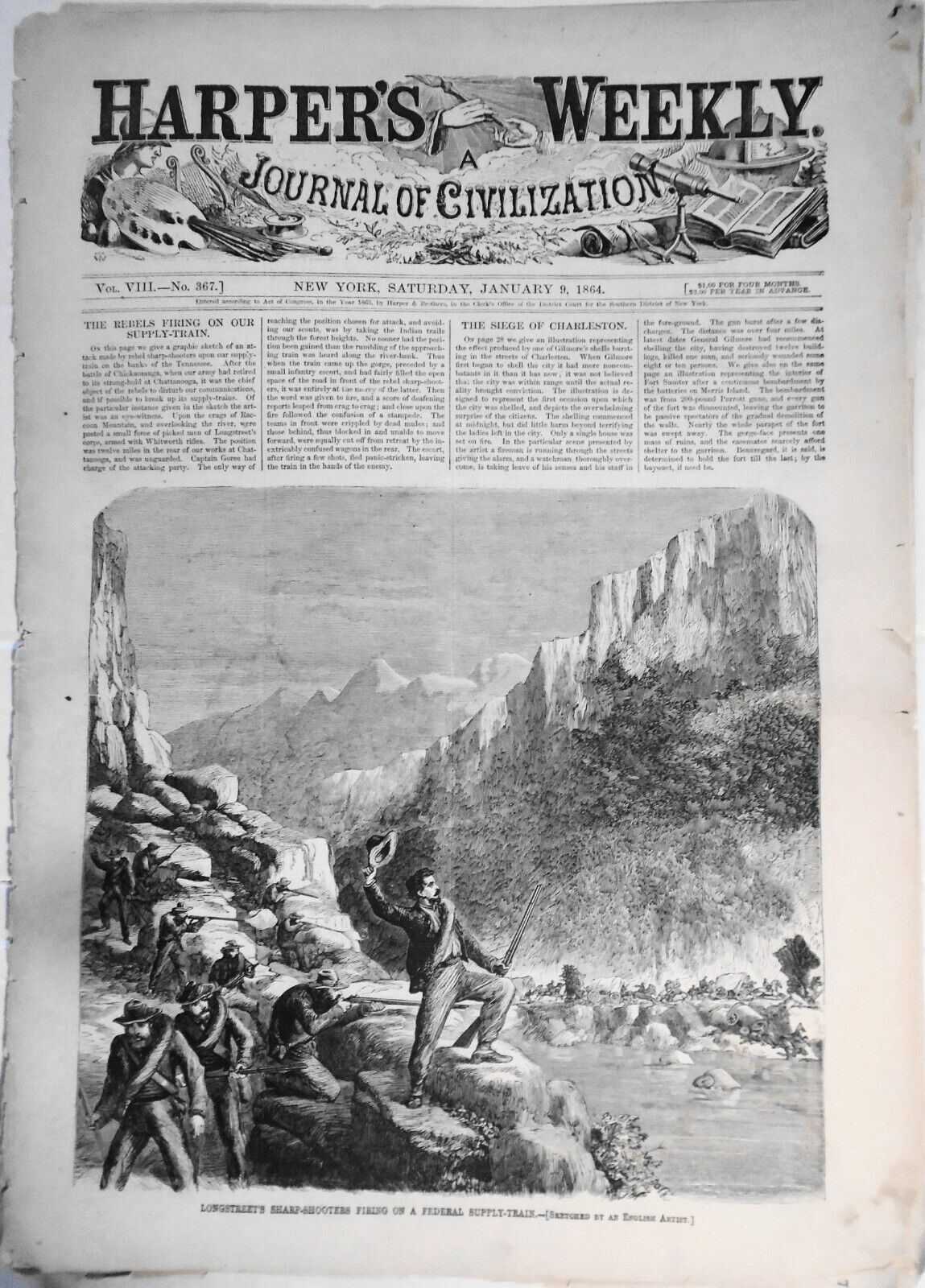 Harper's Weekly, January 9, 1864. Original complete issue. Many Civil War prints