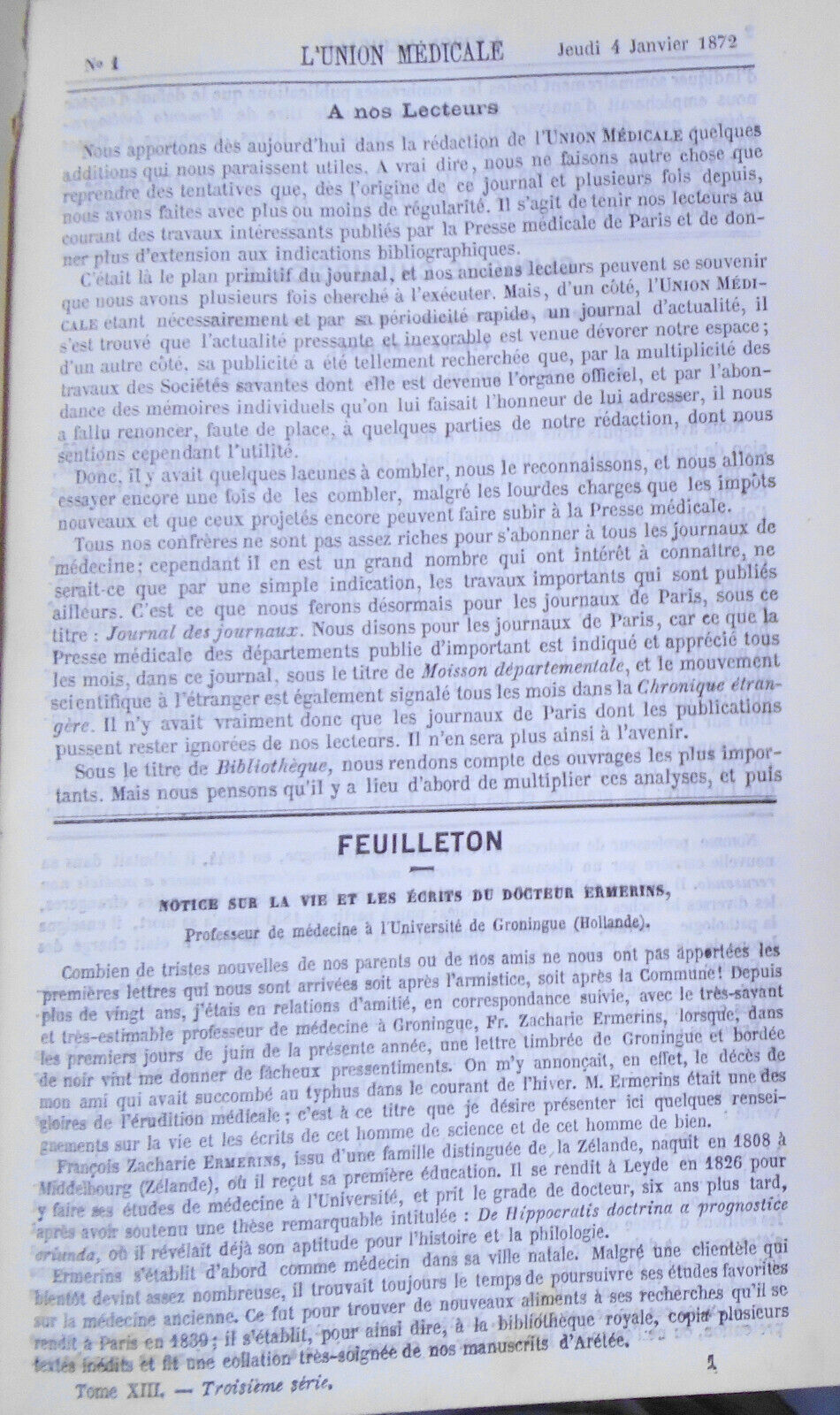 1872 L'union Medicale - Journal Des Interets Scientifique Et Pratiques...Medical