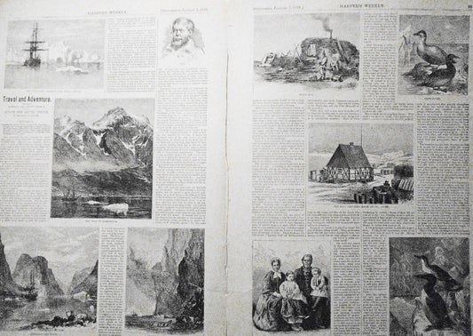Across The Arctic Circle - Harper's Weekly, 1871 -3 Pages With Story & 10 Prints