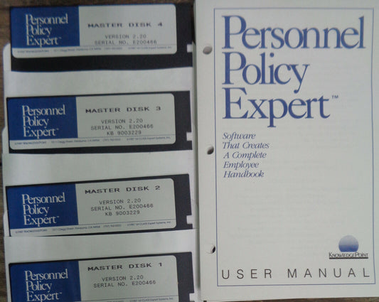 Personnel Policy Expert, by KnowledgePoint 1989. For IBM PCs.