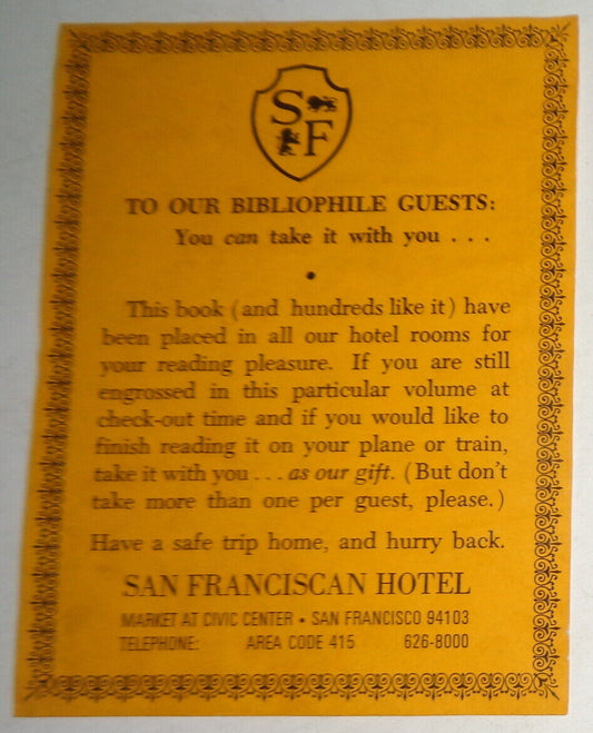 San Franciscan Hotel Ex-Libris Bookplate