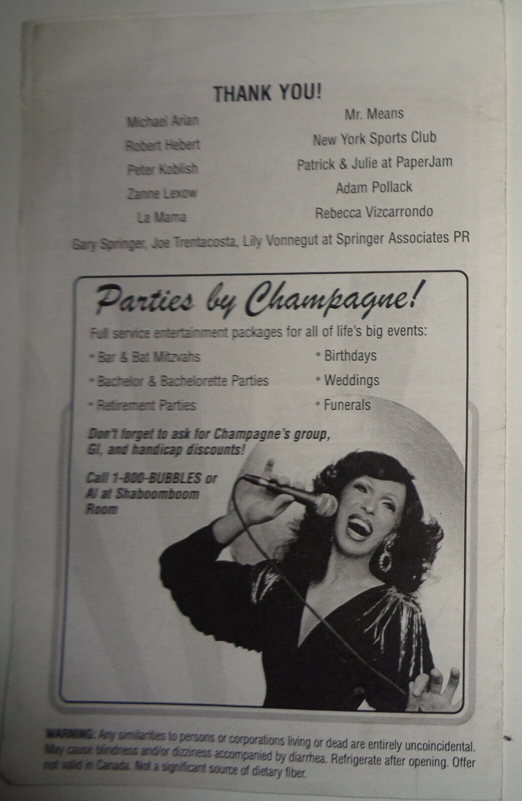 "SH*T & CHAMPAGNE" - A WHITESPLOITATION COMEDY WITH DANCE - PROGRAM [2005?]