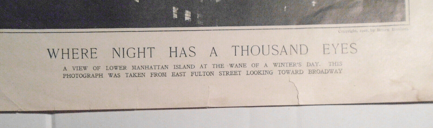 Where Night Has A Thousand Eyes.. View of Lower Manhattan - Harper's Weekly 1908