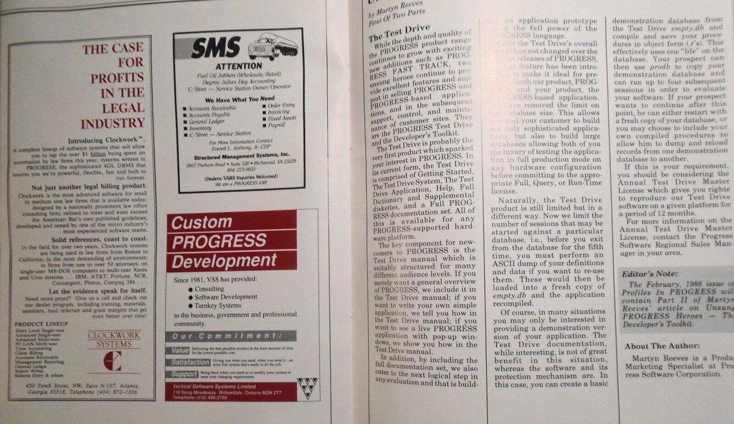 Profiles in Progress, November 1988. Quarterly Newsmagazine of Progress Software