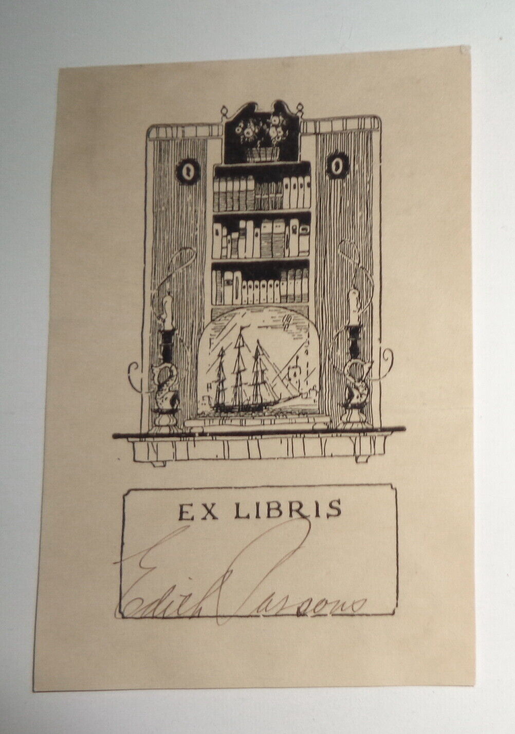 Edith Parsons, sculptor - Ex-Libris Bookplate - signed