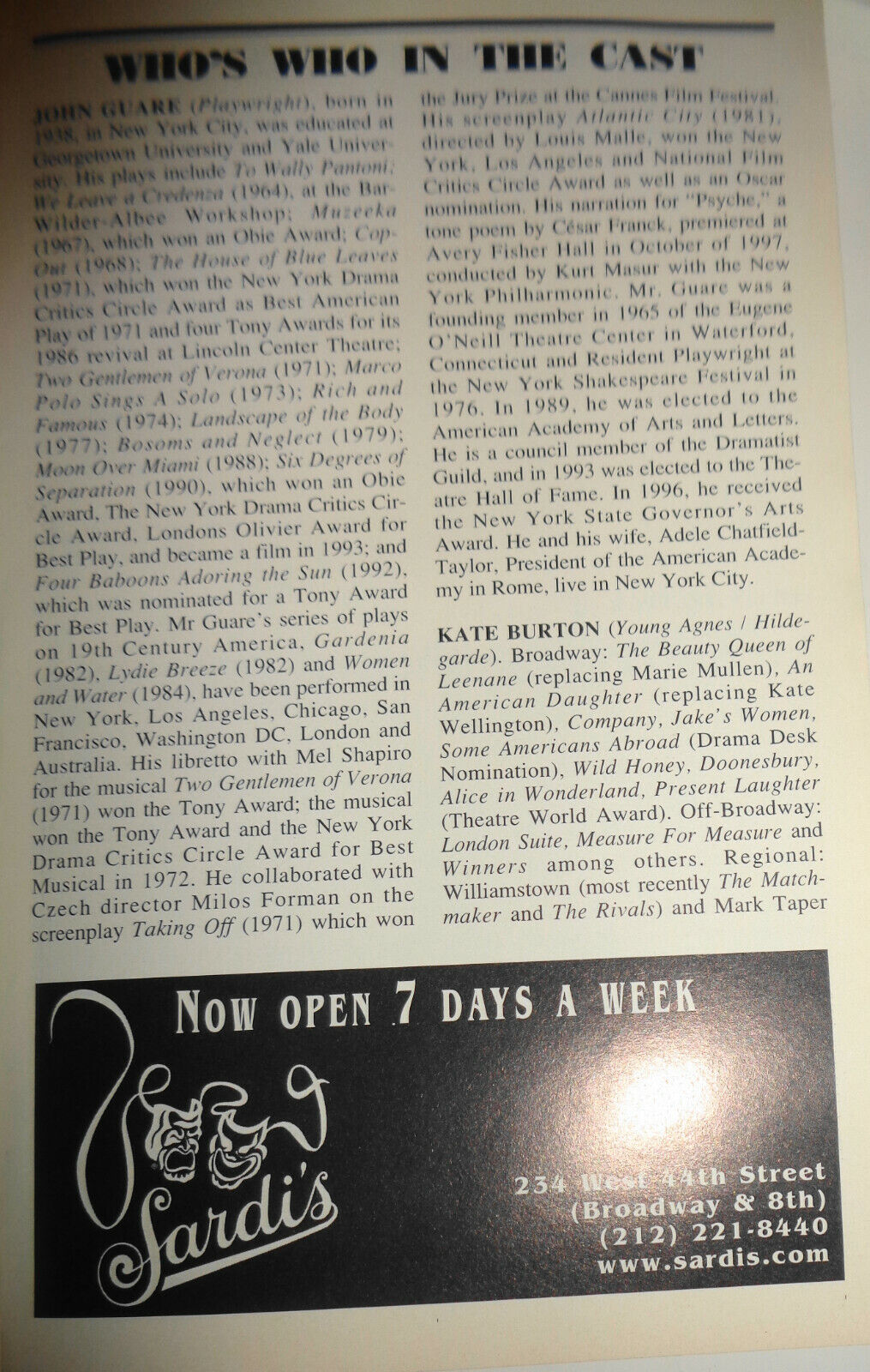 Lake Hollywood - Playbill - May 1999 -- Signature Theatre Company, New York.