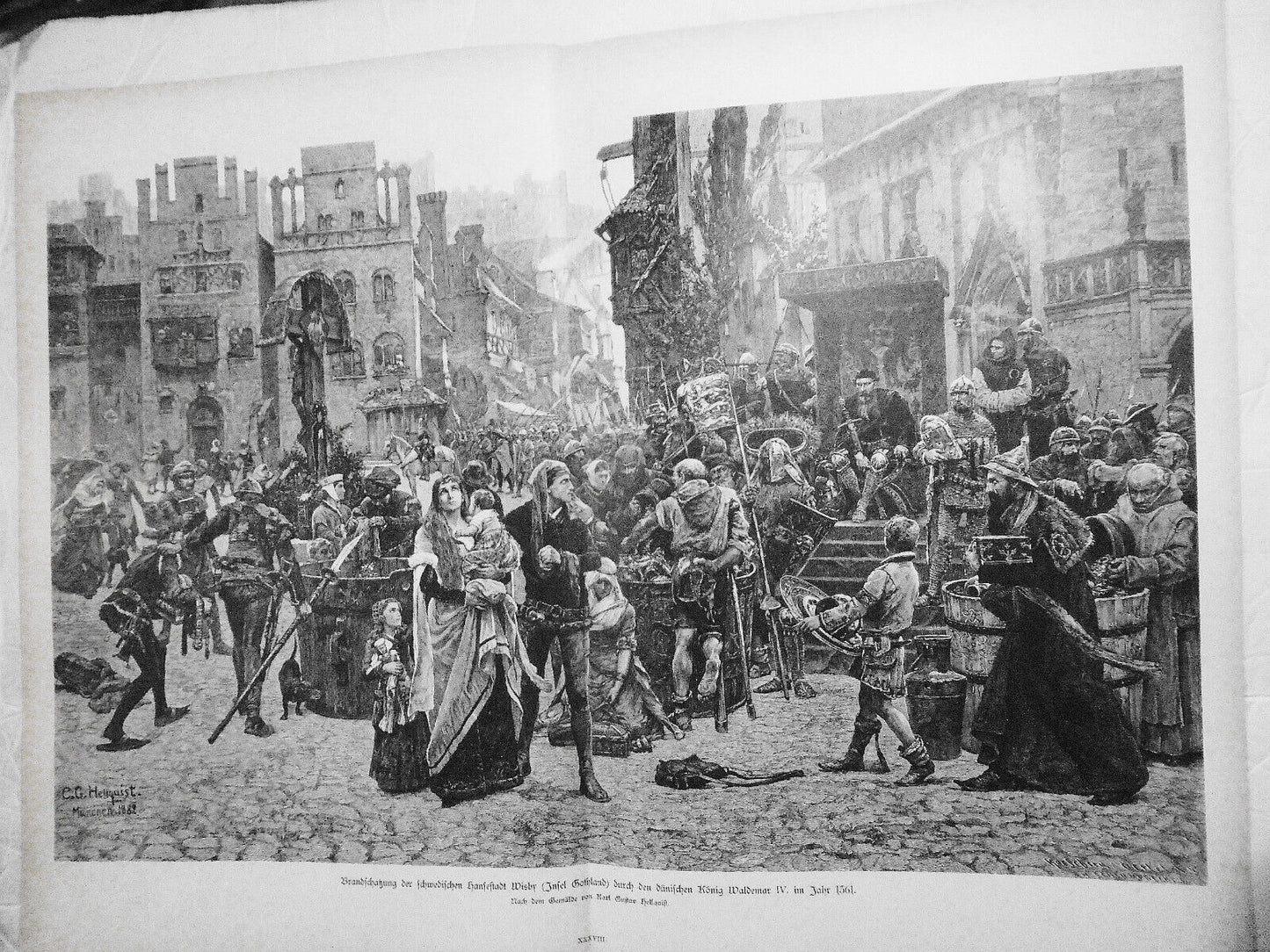 Brandschatzung der schwedischen Hansestadt Wisby... Karl Gustaf Hellqvist, 1884