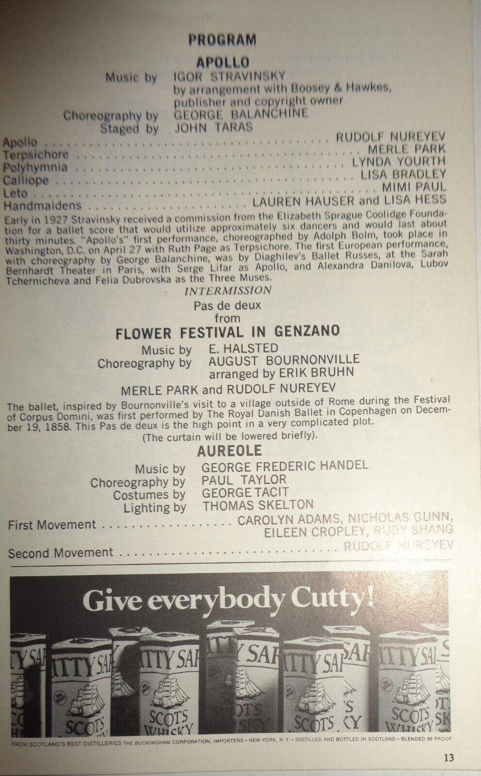 Nureyev & Friends - Playbill - December 1974. New York: Uris Theatre