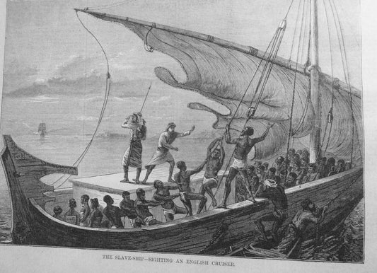 1874 The Slave-ship - Sighting an English Cruiser. Harper's Weekly. Original.