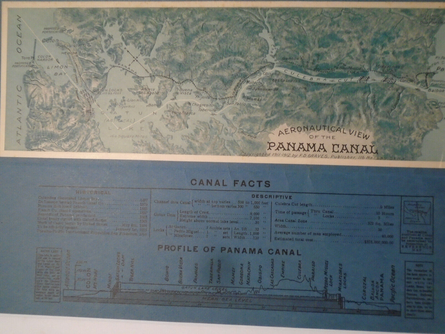 Aeronautical View of the Panama Canal 1911-1912 by F.D. Graves, with Canal Facts