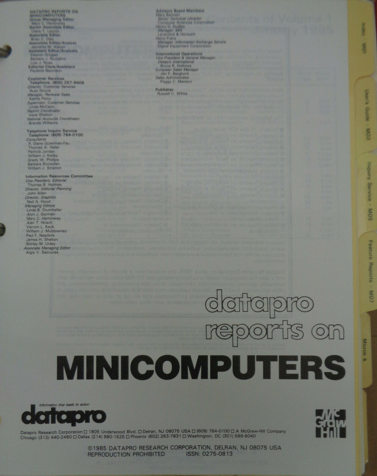 Datapro reports on minicomputers. 1985 by Datapro Research Corporation. Fine