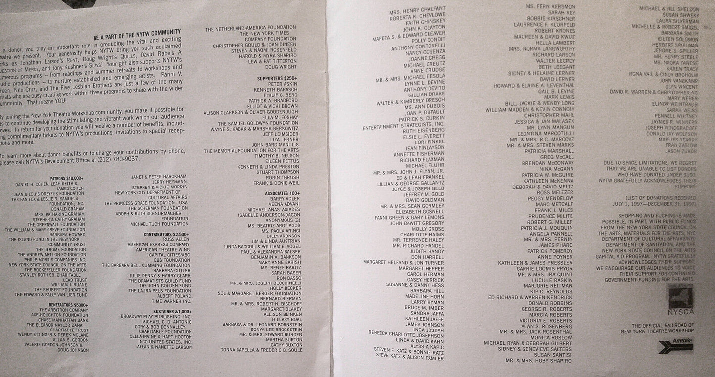 Shopping and F*cking - Souvenir Program - 1998 New York Theatre Workshop